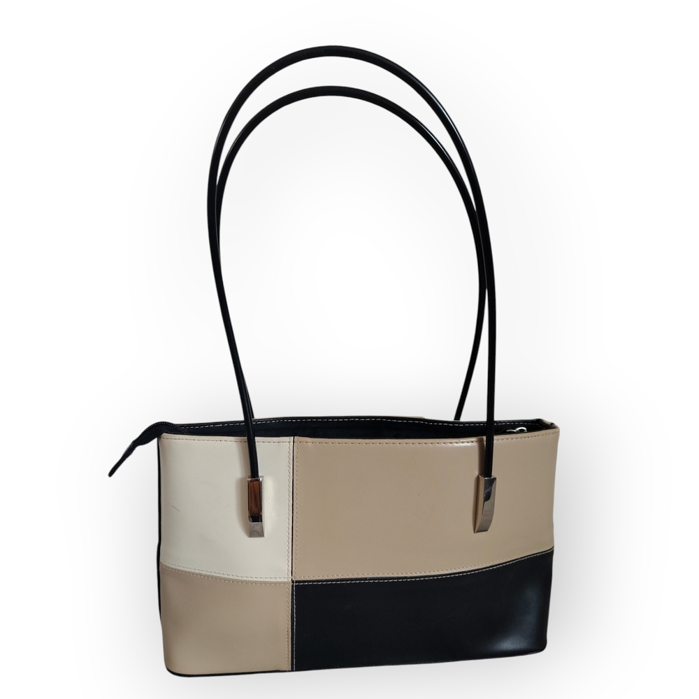 Fairweather Colorblock Tote Bag - Black, Tan, and Cream Shoulder Bag - Picture 2 of 7
